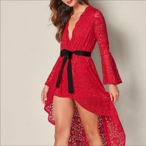 Venus High-Low Lace Romper.